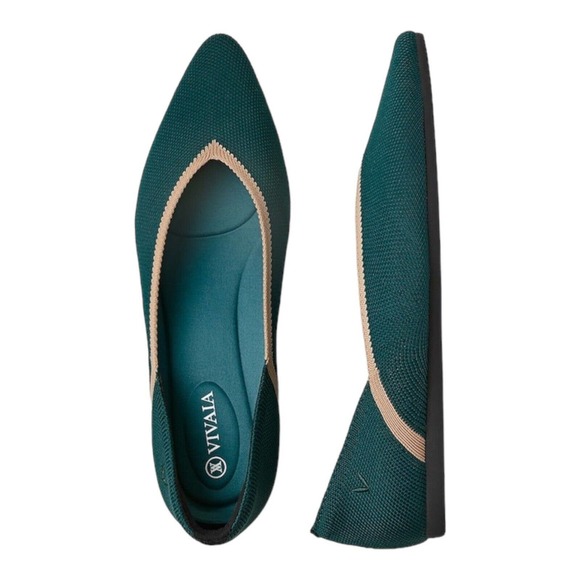 Vivala Shoes Women Size Size 10 Pointed-Toe V-Cut Flats Vienna 2.0 Teal Tan - Picture 4 of 9